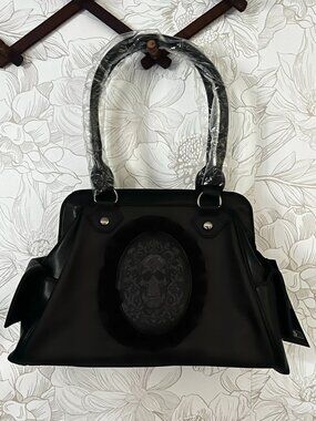 Killstar Darkmoor Academy Handbag Black Gothic Skull Design Ruffled Trim